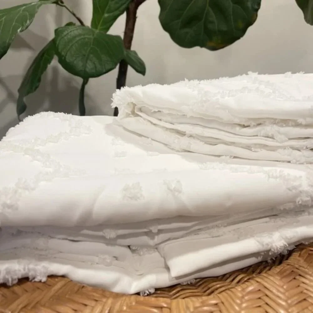 NEW Anthro White Boho Queen / King Embroidered Tassel Bedspread Duvet Sham Set